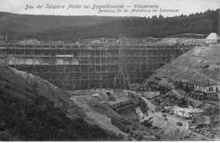 Bau der Talsperre - Einger�stet Wasserseite